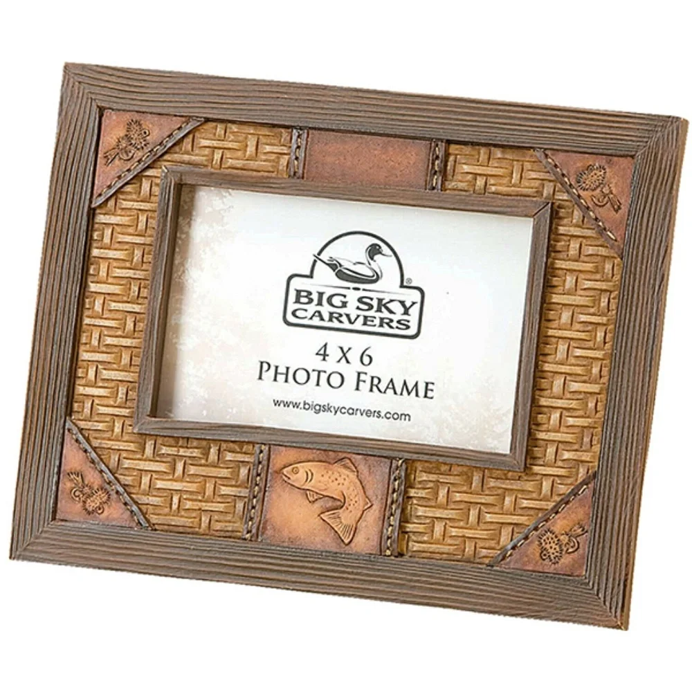 Big Sky Carvers Tooled Leather Finish Trout Photo Frame - Holds 4